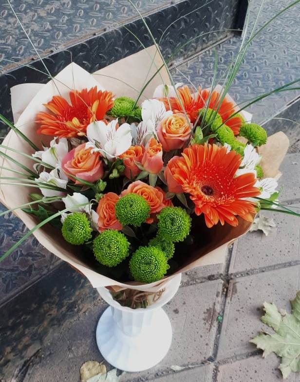 Букет цветов из: Герберы, Хризантемы, Альстромерии и Розы в Преображенское