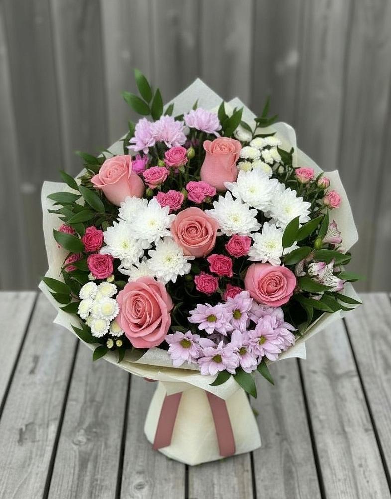 Букет цветов из: Альстромерии, Гвоздики, Розы и Хризантемы в Преображенское