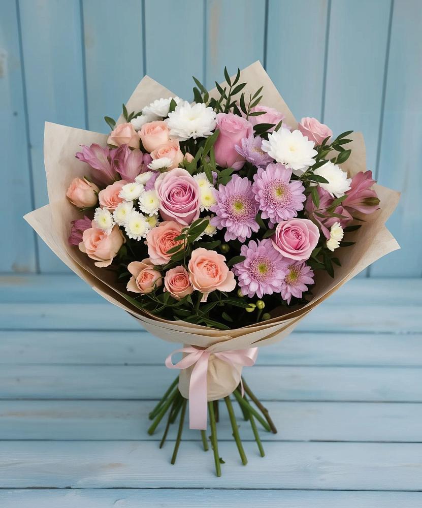 Букет цветов из: Хризантемы, Розы и Альстромерии в Преображенское