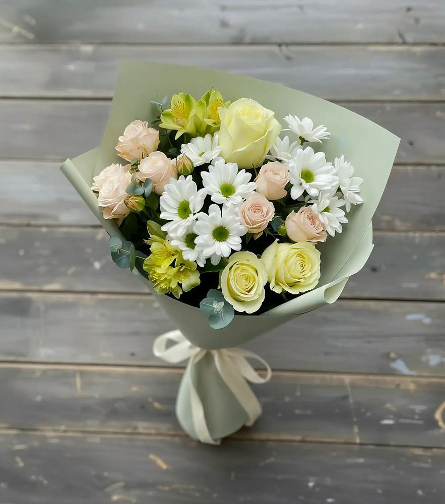Букет цветов из: Альстромерии, Розы и Хризантемы в Преображенское