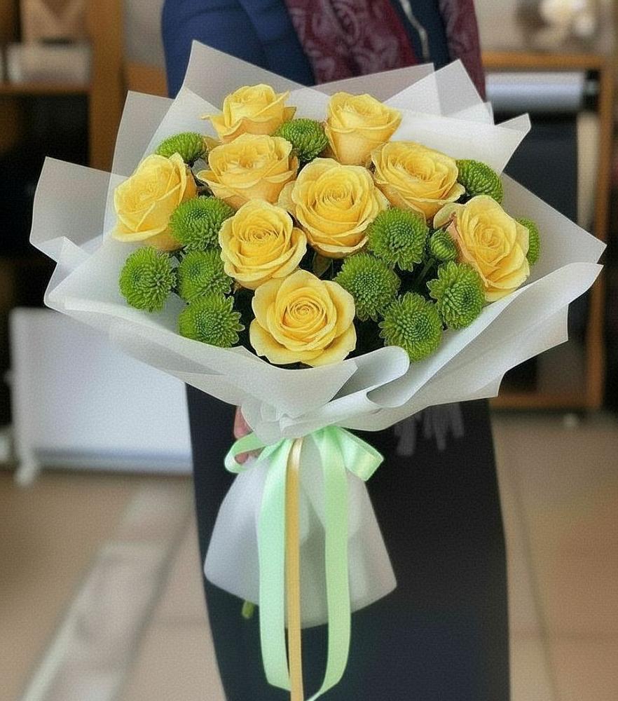 Букет цветов из: Хризантемы и Розы в Преображенское