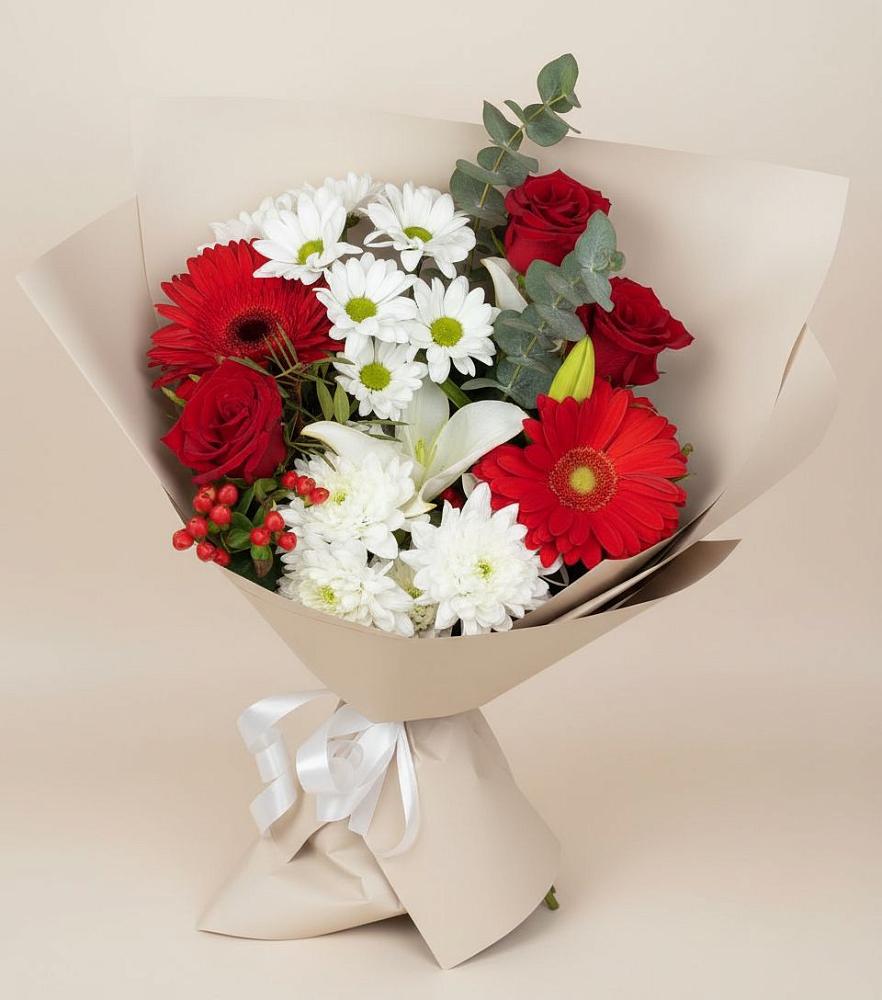 Букет цветов из: Розы, Хризантемы, Герберы и Лилии в Преображенское