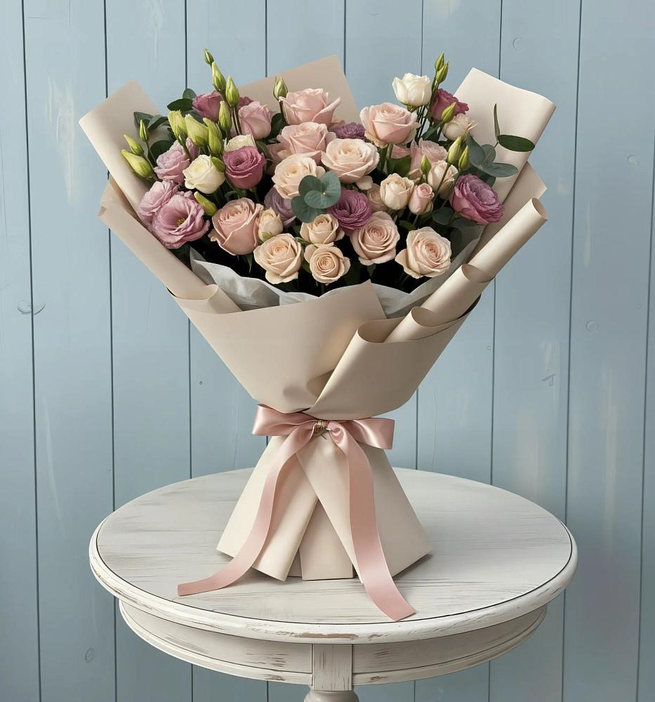 Букет цветов из: Розы и Лизиантусы в Преображенское