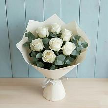 Букет Белые розы в Эвкалипте в Преображенское